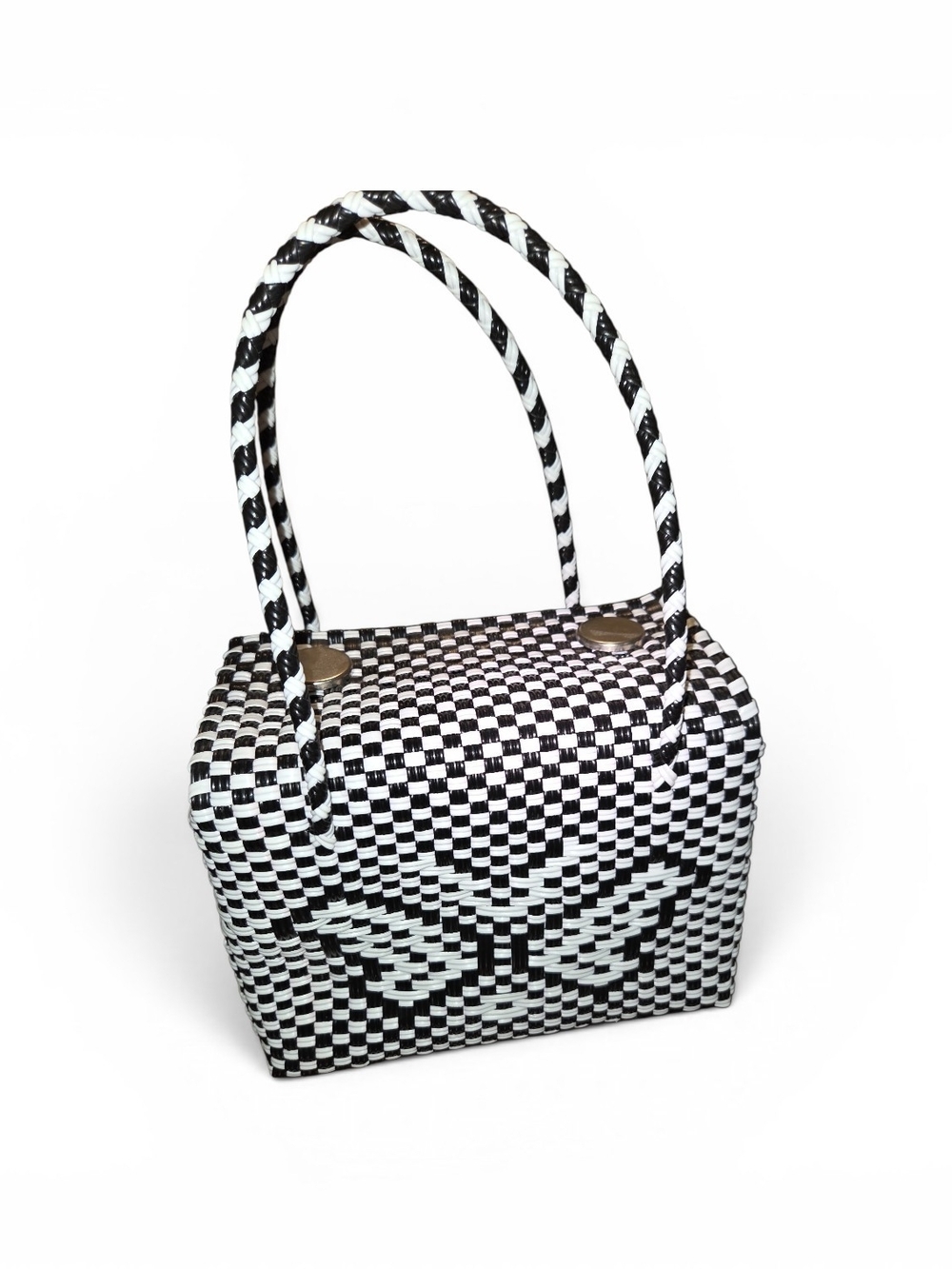 Black and White Woven Tote Bag - Women